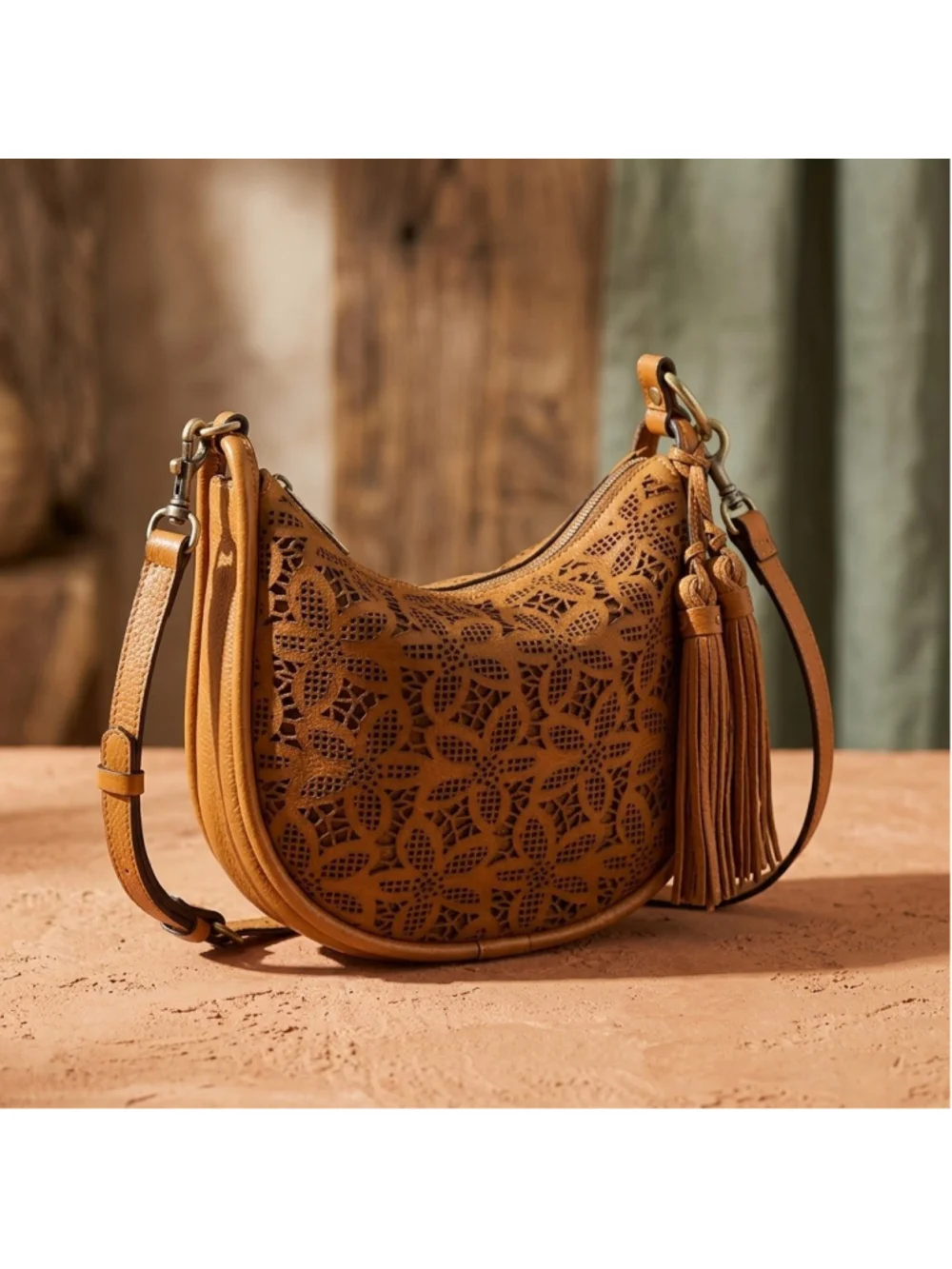 Patricia Nash Calanna Hobo/Crossbody - Floral Perforated cut out Suede